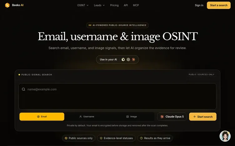 Screenshot of the Beeko AI homepage