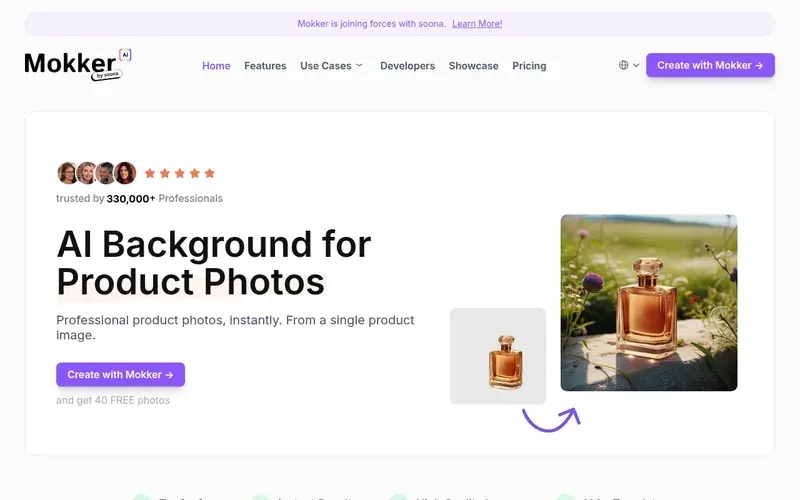 Screenshot of the Mokker AI homepage